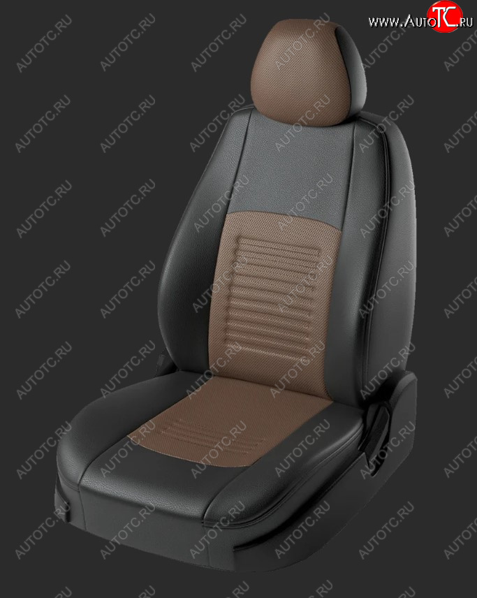 5 749 р. Чехлы для сидений Lord Autofashion Турин (экокожа, спинка 60/40, 2 Г-образных подголовника)  Chevrolet Aveo  T300 (2011-2015) (Черный, вставка темно-коричневая)