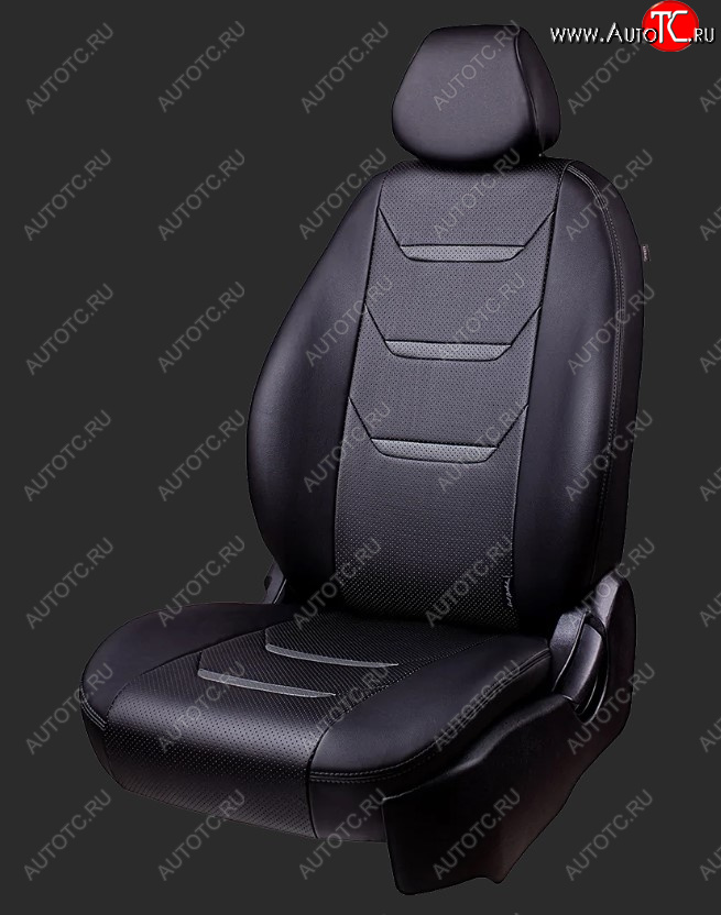 7 599 р. Чехлы для сидений Lord Autofashion Турин 2 (экокожа, спинка 60/40, 2 Г-образных подголовника)  Chevrolet Aveo  T300 (2011-2015) (Черный/Черный/Серый/Серый)