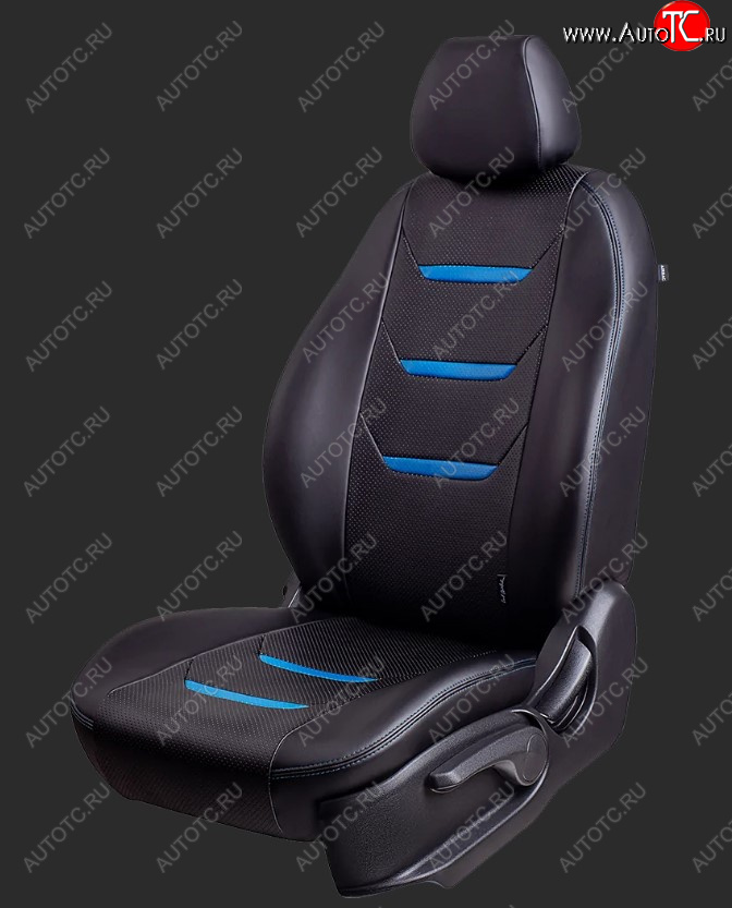 7 799 р. Чехлы для сидений Lord Autofashion Турин 2 (экокожа, спинка 60/40, 2 Г-образных подголовника)  Chevrolet Aveo  T300 (2011-2015) (Черный/Черный/Синий/Синий)