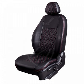 8 999 р. Чехлы для сидений Lord Autofashion Турин Ромб (экокожа)  Chevrolet Aveo ( T200,  T250) (2003-2011) (Черный, вставка черная, строчка красная). Увеличить фотографию 1