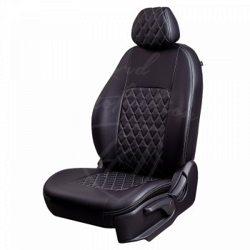 8 999 р. Чехлы для сидений Lord Autofashion Турин Ромб (экокожа)  Chevrolet Aveo ( T200,  T250) (2003-2011) (Черный, вставка черная, строчка серая). Увеличить фотографию 1