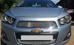 1 299 р. Нижняя сетка на бампер Russtal (хром) Chevrolet Aveo T300 седан (2011-2015). Увеличить фотографию 2