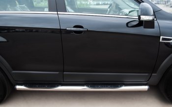 14 299 р. Защита порогов из трубы d76 мм с пластиковыми вставками для ног Russtal v2  Chevrolet Captiva (2011-2013). Увеличить фотографию 1