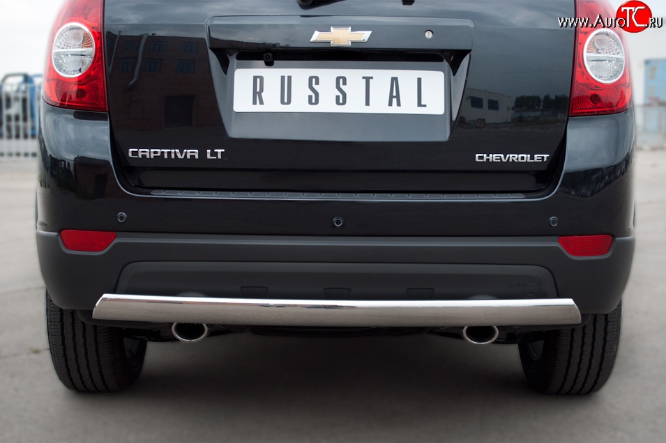 4 879 р. Защита заднего бампера (Ø75x42 мм, нержавейка) Russtal  Chevrolet Captiva (2011-2013)