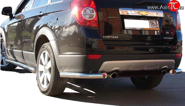 6 099 р. Защита заднего бампера из двух боковых уголков диаметром 63.5 мм Металл Дизайн  Chevrolet Captiva (2006-2011)