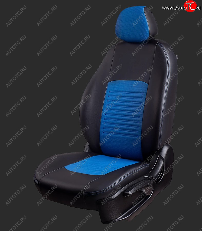 6 249 р. Чехлы для сидений Lord Autofashion Турин (экокожа, спинка 60/40, 2 Г-образных подголовника)  Chevrolet Cobalt (2011-2024), Ravon R4 (2016-2020) (Черный, вставка синяя)