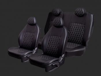 5 799 р. Чехлы для сидений Lord Autofashion Турин Ромб (экокожа, спинка 60/40, 2 Г-образных подголовника)  Chevrolet Cobalt (2011-2024), Ravon R4 (2016-2020) (Черный, вставка черная, строчка серая). Увеличить фотографию 1