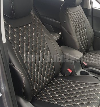 16 749 р. Чехлы для сидений Lord Autofashion Байрон (экокожа)  Chevrolet Cruze  седан (2009-2015) (Чёрный, вставка чёрная, строчка бежевая). Увеличить фотографию 3