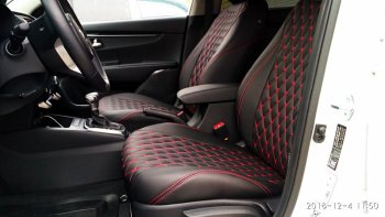 12 499 р. Чехлы для сидений Lord Autofashion Байрон (экокожа)  Chevrolet Cruze  седан (2009-2015) (Чёрный, вставка чёрная, строчка красная). Увеличить фотографию 4