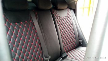 12 499 р. Чехлы для сидений Lord Autofashion Байрон (экокожа)  Chevrolet Cruze  седан (2009-2015) (Чёрный, вставка чёрная, строчка красная). Увеличить фотографию 5