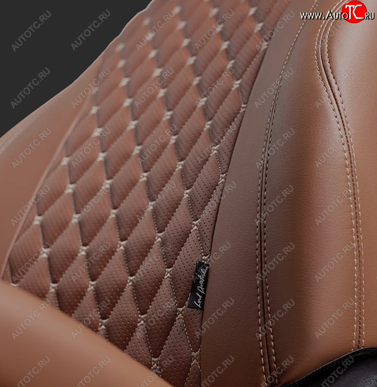 12 399 р. Чехлы для сидений Lord Autofashion Байрон (экокожа, спинка 60/40, 2 П- и 1 Г-образных подголовника)  Chevrolet Cruze ( седан,  хэтчбек,  универсал) (2009-2015) (Коричневый, вставка коричневая, строчка бежевая)