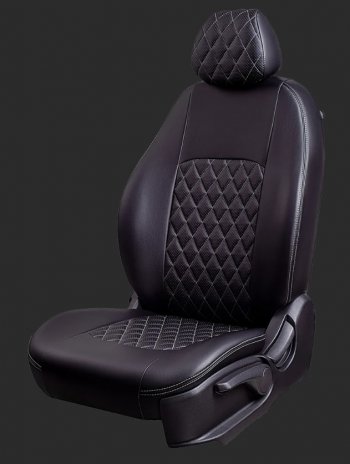 Чехлы для сидений Lord Autofashion Турин Ромб (экокожа, спинка 60/40, 2 П- и 1 Г-образных подголовника) Chevrolet Cruze седан J300 (2012-2015)