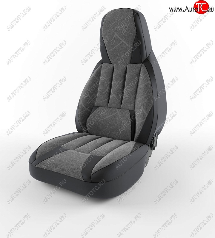 4 599 р. Чехлы для сидений Lord Autofashion Форсаж (экокожа)  Chevrolet Lanos  T100 (2002-2017) (Черный, вставка флок Серый флеш)