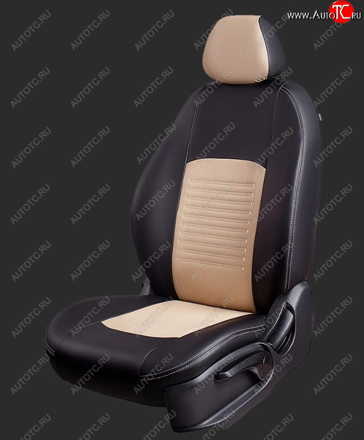8 599 р. Чехлы для сидений Lord Autofashion Турин (экокожа, спинка 60/40, 2 горба)  Chevrolet Lanos  T100 (2002-2017) (Черный, вставка бежевая)