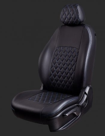 8 999 р. Чехлы для сидений Lord Autofashion Турин Ромб (экокожа, спинка 60/40, 2 горба)  Chevrolet Lanos  T100 (2002-2017) (Черный, вставка черная, строчка синяя). Увеличить фотографию 1