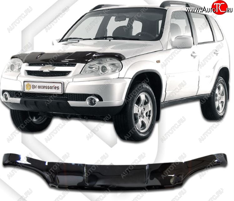 2 599 р. Дефлектор капота CA-Plastic  Chevrolet Niva  2123 (2009-2020), Лада 2123 (Нива Шевроле) (2009-2020) (Classic черный, Без надписи)