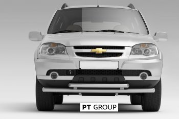 5 399 р. Защита переднего бампера Petroil Tuning (Ø63/51 мм)  Chevrolet Niva  2123 (2009-2020), Лада 2123 (Нива Шевроле) (2009-2021) (Сталь полимерным покрытием в цвет: серебристый ❞Искра❝). Увеличить фотографию 1