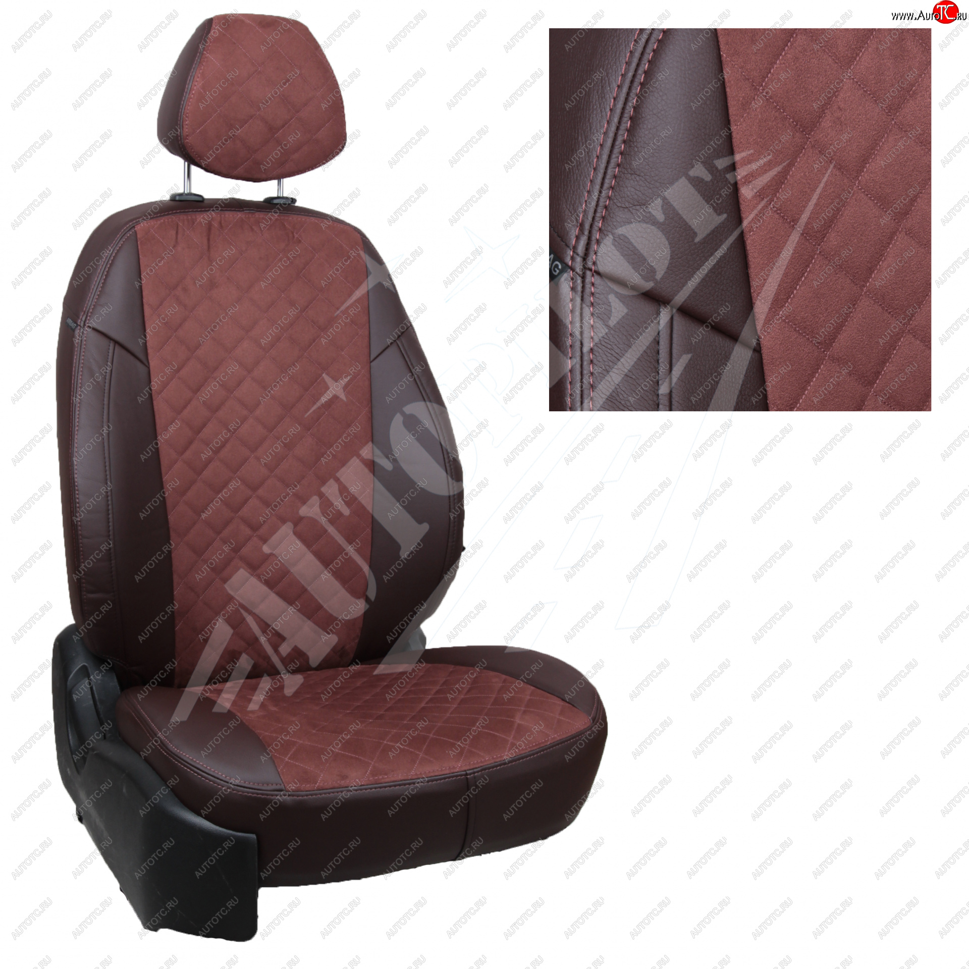 13 999 р. Чехлы сидений AUTOPILOT Алькантара Ромб (задние спинка и сиденье 60/40  Chevrolet Spark  M300 (2010-2022) (Шоколад + Шоколад)
