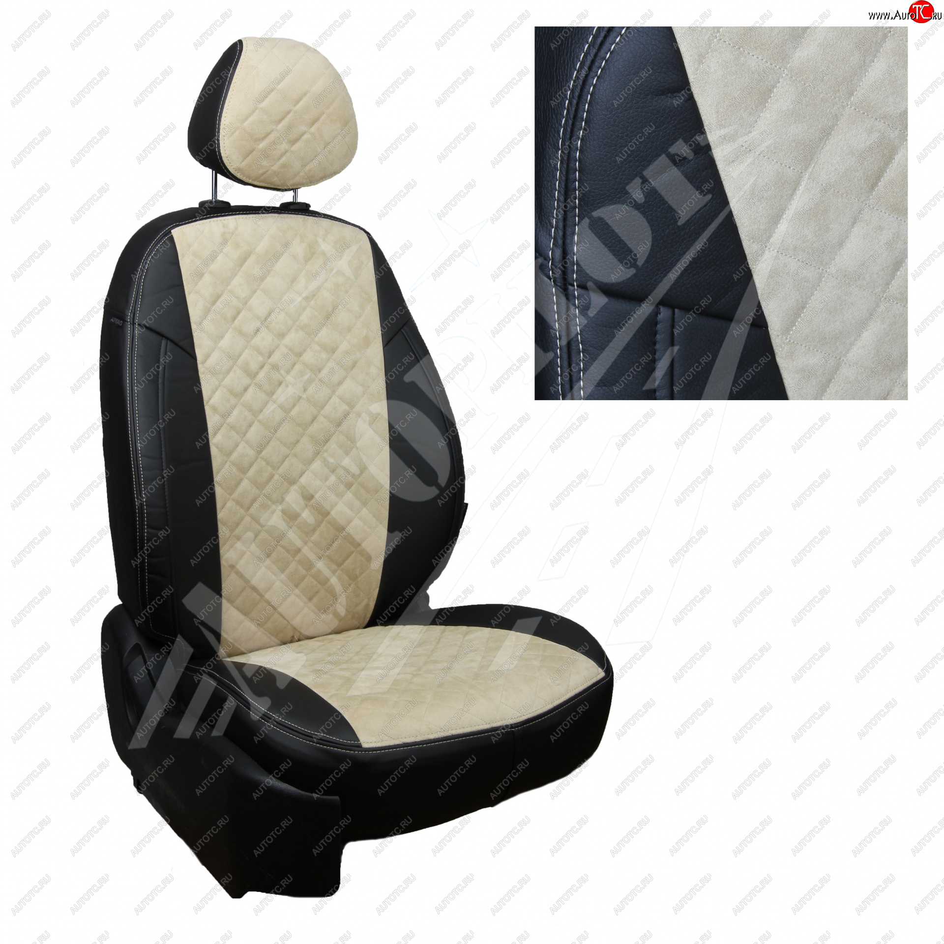 13 999 р. Чехлы сидений AUTOPILOT Алькантара Ромб (задние спинка и сиденье 60/40  Chevrolet Spark  M300 (2010-2022) (Черный + Бежевый)