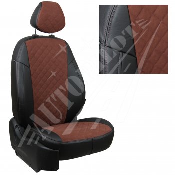 13 999 р. Чехлы сидений AUTOPILOT Алькантара Ромб (задние спинка и сиденье 60/40  Chevrolet Spark  M300 (2010-2022) (Черный + Шоколад). Увеличить фотографию 1