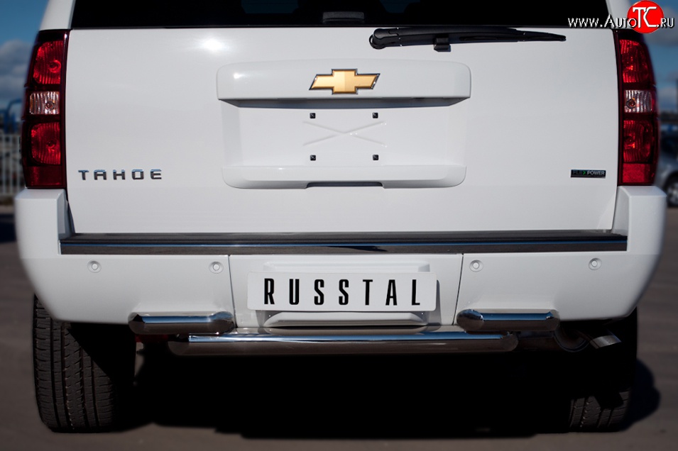 21 899 р. Тройная защита заднего бампера Russtal из труб диаметром 76 и 63 мм (рестайлинг)  Chevrolet Tahoe  GMT900 (2006-2013)