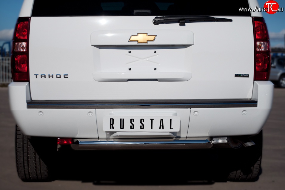 16 999 р. Короткая защита Russtal заднего бампера из трубы диаметром 76 мм (рестайлинг) Chevrolet Tahoe GMT900 5 дв. (2006-2013)