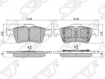 799 р. Колодки тормозные SAT (задние) Mazda 3/Axela BK дорестайлинг седан (2003-2006). Увеличить фотографию 1
