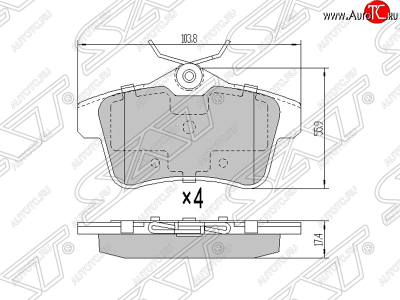 969 р. Колодки тормозные SAT (задние) CITROEN C4 B7 седан рестайлинг (2015-2022)
