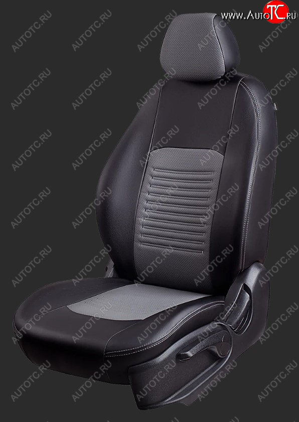 6 249 р. Чехлы для сидений Lord Autofashion Турин (экокожа, сплошная спинка, 2 Г-образных подголовника)  Daewoo Nexia  рестайлинг (2008-2015) (Черный, вставка серая)