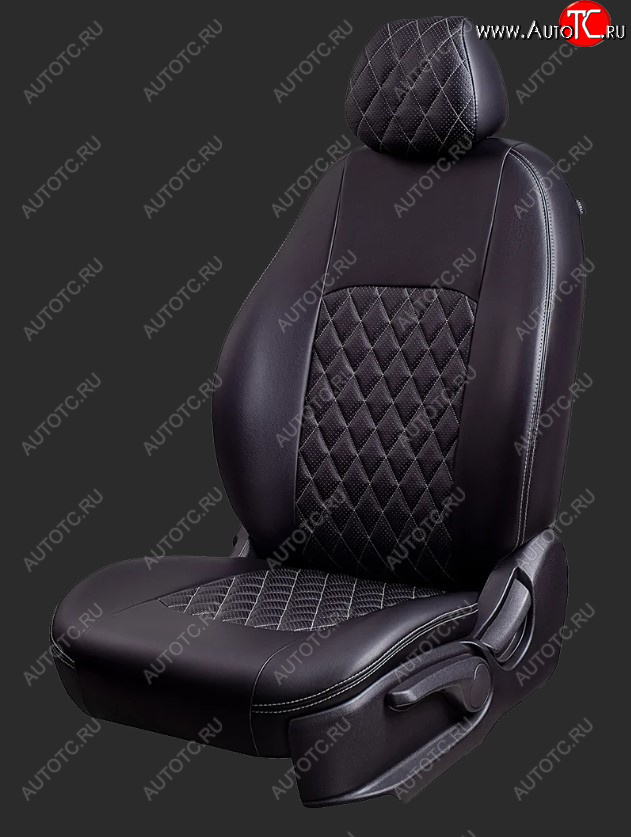 8 999 р. Чехлы для сидений Lord Autofashion Турин Ромб (экокожа, сплошная спинка)  Daewoo Nexia  дорестайлинг (1995-2008) (Черный, вставка черная, строчка серая)