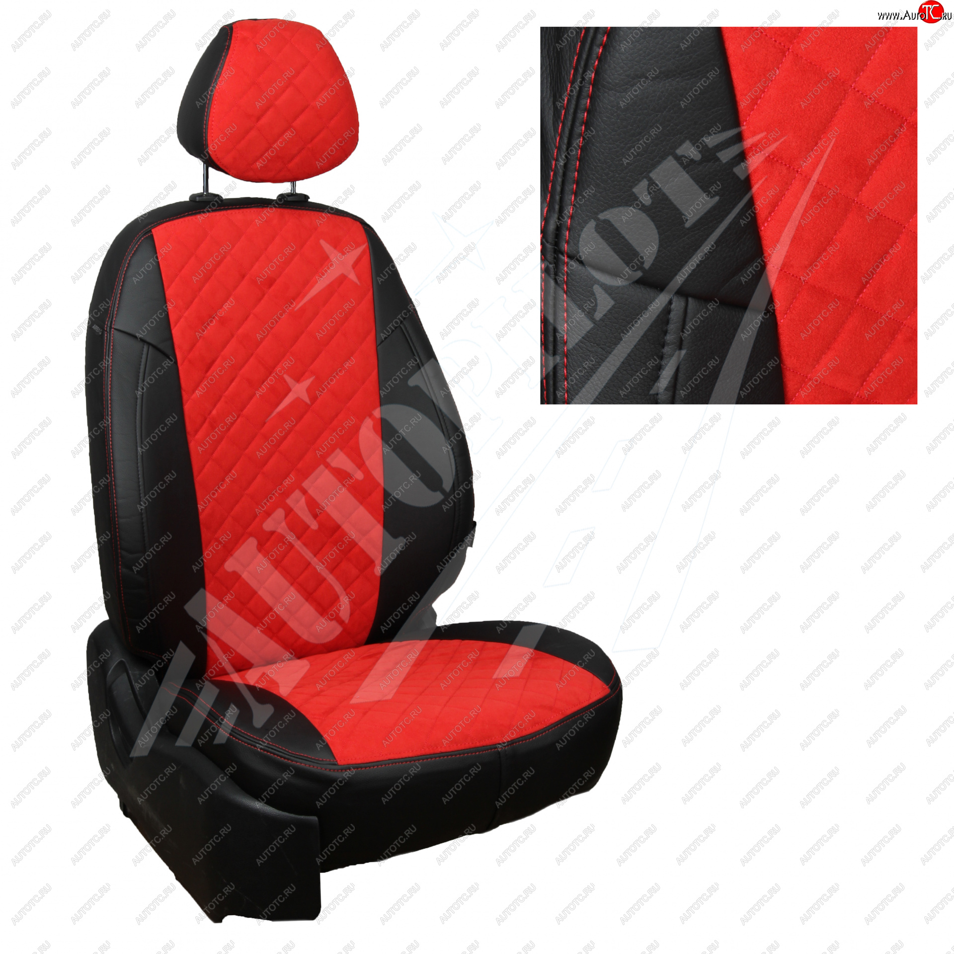 7 799 р. Чехлы сидений AUTOPILOT Алькантара Ромб (сплошная спинка заднего дивана)  Datsun on-DO ( дорестайлинг,  рестайлинг) (2014-2024), Лада Гранта ( 2190 седан,  2191 лифтбэк,  FL 2190 седан,  FL 2191 лифтбэк,  FL 2192 хэтчбек) (2011-2024) (Черный + Красный)