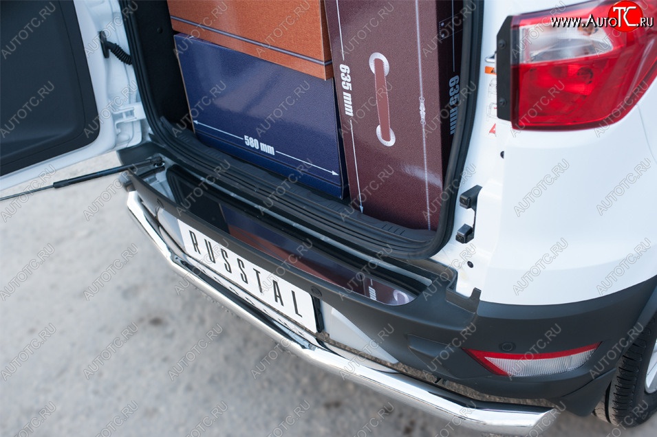 1 499 р. Накладка защитная на верхнюю часть заднего бампера Russtal (лист нержавеющий зеркальный)  Ford EcoSport (2013-2019)