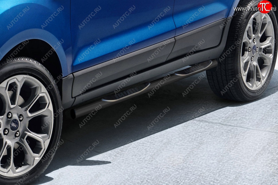 10 749 р. Защита порогов Slitkoff (d76 мм, с проступями)  Ford EcoSport (2017-2024) (Сталь с полимерным покрытием. Цвет: чёрный)