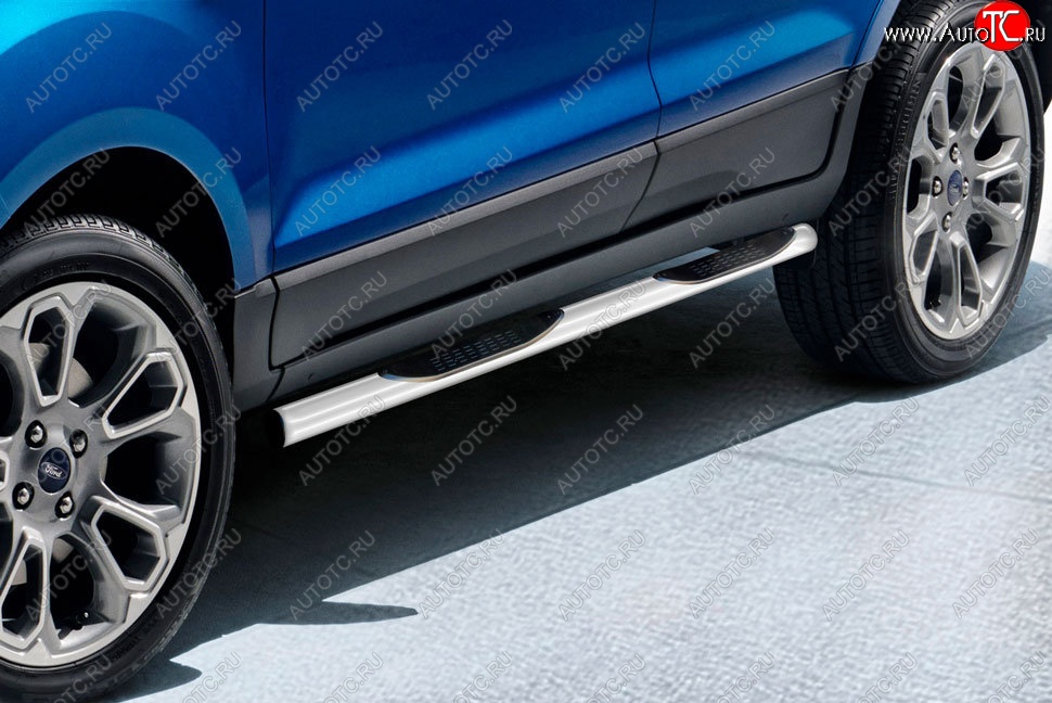 10 749 р. Защита порогов Slitkoff (d76 мм, с проступями)  Ford EcoSport (2017-2024) (Сталь с полимерным покрытием. Цвет: серебристый)