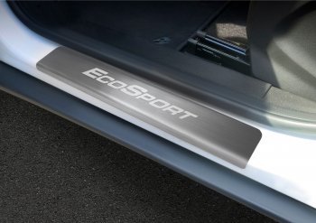 2 189 р. Пороги накладки Russtal  Ford EcoSport (2013-2024) (Нержавейка с покрытием карбон и надписью). Увеличить фотографию 1