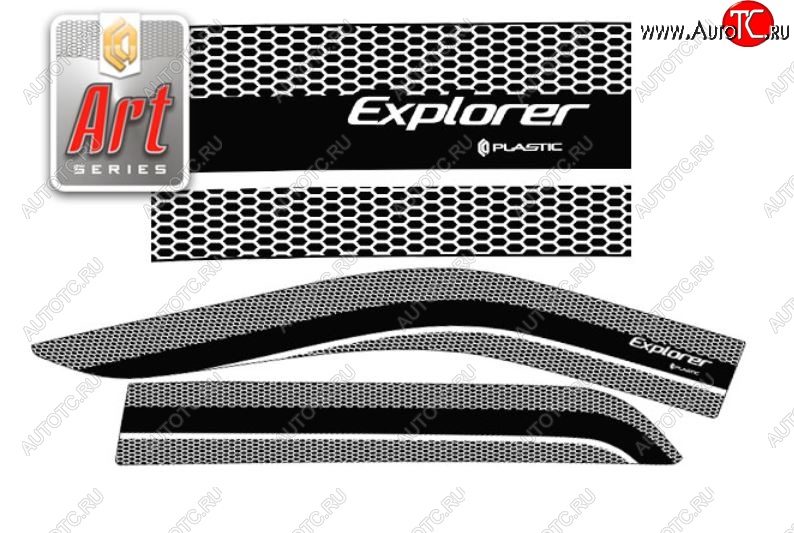 2 599 р. Дефлектора окон CA-Plastiс  Ford Explorer  U502 (2015-2019) (Серия Art черная, Без хром.молдинга)