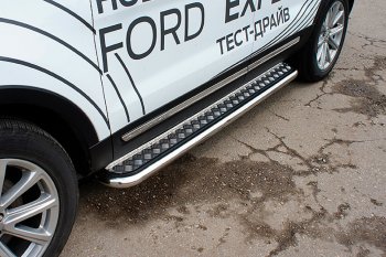 17 999 р. Защита порогов Slitkoff (d57, с листом) Ford Explorer U502 1-ый рестайлинг, 5 дв. (2015-2018) (Нержавейка). Увеличить фотографию 1