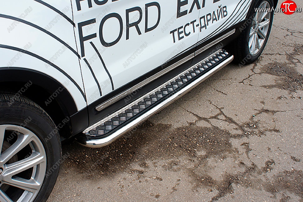 17 999 р. Защита порогов Slitkoff (d57, с листом) Ford Explorer U502 1-ый рестайлинг, 5 дв. (2015-2018) (Нержавейка)