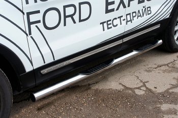 18 999 р. Защита порогов Slitkoff (d76, с проступями)  Ford Explorer  U502 (2015-2018) (Нержавейка, Полированная). Увеличить фотографию 1