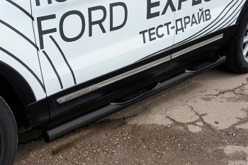 13 349 р. Защита порогов Slitkoff (d76, с проступями)  Ford Explorer  U502 (2015-2018) (Сталь с полимерным покрытием. Цвет: чёрный). Увеличить фотографию 1