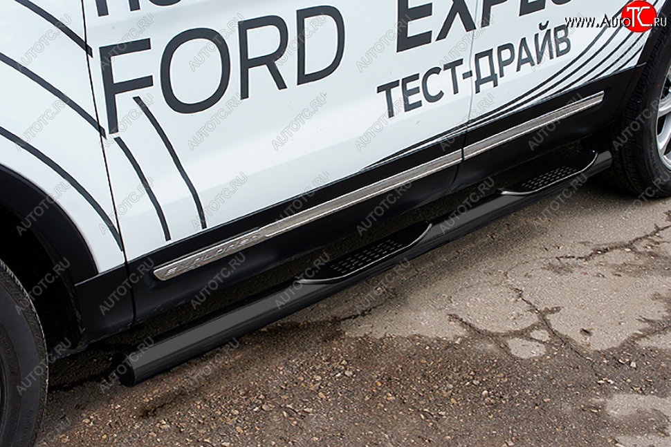 13 349 р. Защита порогов Slitkoff (d76, с проступями)  Ford Explorer  U502 (2015-2018) (Сталь с полимерным покрытием. Цвет: чёрный)