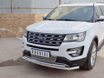 16 999 р. Защита переднего бампера (2 трубыØ63 и 42 мм, нержавейка) Russtal Ford Explorer U502 2-ой рестайлинг, 5 дв. (2017-2019). Увеличить фотографию 4