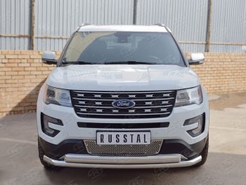 22 949 р. Защита переднего бампера (2 трубыØ63 и 75х42 мм, нержавейка) Russtal Ford Explorer U502 1-ый рестайлинг, 5 дв. (2015-2018). Увеличить фотографию 2