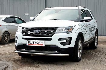 Защита переднего бампера Slitkoff (d57 мм) Ford (Форд) Explorer (Експлорер)  U502 (2015-2018) U502 1-ый рестайлинг, 5 дв.  (Нержавеющая сталь)