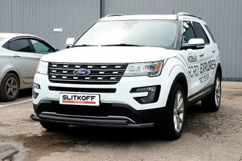 16 999 р. Защита переднего бампера Slitkoff (двойная, d57/57 мм)  Ford Explorer  U502 (2015-2018) (Нержавейка, Полированная). Увеличить фотографию 2