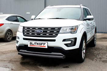 14 499 р. Защита переднего бампера Slitkoff (d76 мм)  Ford Explorer  U502 (2015-2018) 1-ый рестайлинг, 5 дв. (Нержавейка, Полированная). Увеличить фотографию 2