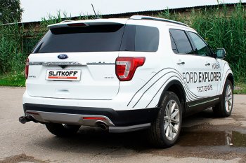 12 799 р. Защита заднего бампера Slitkoff (d76 мм, уголки)  Ford Explorer  U502 (2015-2018) (Нержавейка, Полированная). Увеличить фотографию 2