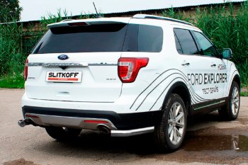 Защита заднего бампера Slitkoff (Ø 76 мм, уголки) Ford (Форд) Explorer (Експлорер)  U502 (2015-2018) U502 1-ый рестайлинг, 5 дв.