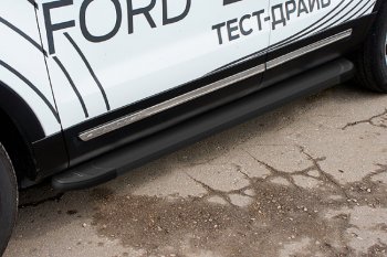 13 799 р. Пороги алюминиевые Slitkoff  Ford Explorer  U502 (2015-2018) (Optima Black ). Увеличить фотографию 1