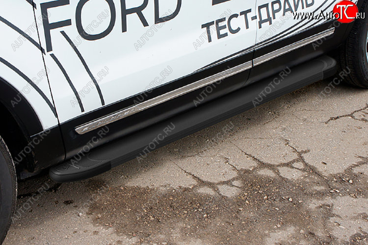 13 799 р. Пороги алюминиевые Slitkoff Ford Explorer U502 1-ый рестайлинг, 5 дв. (2015-2018) (Optima Black )